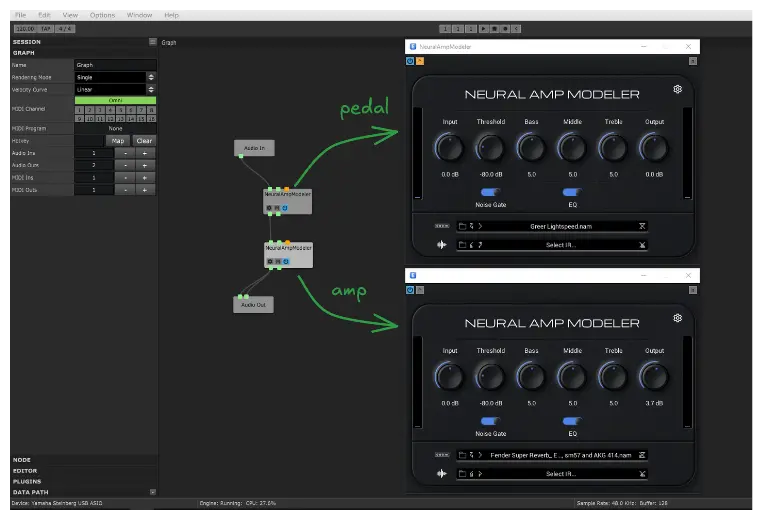 A setup in Element with two chained NAM plugins